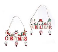 Pendentif en bois fait à la main pour décoration de sapin de Noël à suspendre sur une porte, un mur, des décorations de Noël fabriquées avec du tissu et une technique de couture (R-C68 bienvenue)