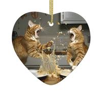 Pendentif en céramique à suspendre en forme de sapin de Noël WHJDPP Bataille de chat Conçu spécifiquement pour les vacances 7,9 x 7,9 cm