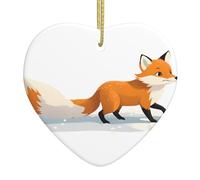 Pendentif en céramique à suspendre en forme de sapin de Noël WHJSSF Petit renard marchant sur la neige Motif conçu spécifiquement pour les vacances 7,9 x 7,9 cm