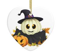 Pendentif en céramique à suspendre pour sapin de Noël WHJSSF fantôme citrouille dans le motif citrouille conçu spécifiquement pour les vacances 7,9 x 7,9 cm