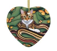 Pendentif en céramique à suspendre pour sapin de Noël YYHHAOFA L'histoire du serpent et du chat Conçu spécifiquement pour les vacances 7,9 x 7,9 cm