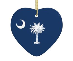 Pendentif en céramique en forme de cœur avec drapeau de la Caroline du Sud - Pour accrocher sur les rebords de fenêtre ou les cheminées