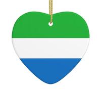 Pendentif en céramique en forme de cœur avec drapeau de la Sierra Leone - Pour accrocher sur les rebords de fenêtre ou les cheminées