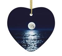 Pendentif en céramique en forme de cœur avec inscription « Full Moon in Night » - Convient pour accrocher sur les rebords de fenêtre ou les cheminées