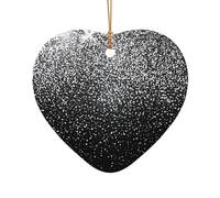 Pendentif en céramique en forme de cœur en forme de cœur avec paillettes argentées brillantes - Décoration de Noël à suspendre - Décoration de Noël d'intérieur - Cadeaux de fête