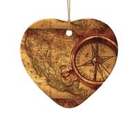 Pendentif en céramique en forme de cœur en forme de loi de la boussole Navigation Décoration de Noël à suspendre Décoration de Noël Intérieur Maison Vacances Cadeaux de fête