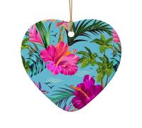 Pendentif en céramique en forme de cœur pour sapin de Noël Hello Hawaï Décoration à suspendre Décoration de Noël Intérieur Maison Vacances Cadeaux de fête