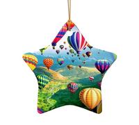 Pendentif en céramique en forme d'étoile en forme de montgolfière - Décoration de Noël à suspendre - Décoration de Noël d'intérieur - Cadeaux de fête
