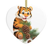 Pendentif en céramique pour sapin de Noël - 6,9 x 7,6 cm - Motif YYHWHJDE cueillette de pommes de pin - Facile à accrocher dans les centres commerciaux et les magasins