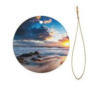 Pendentif en céramique pour sapin de Noël, beau lever de soleil sur la mer, décoration à suspendre, cadeaux pour les vacances de Noël pour la décoration de la maison
