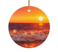 Pendentif en céramique pour sapin de Noël - Coucher de soleil rond avec vagues de mer - Décoration à suspendre - Cadeaux pour les vacances de Noël pour la décoration de la maison