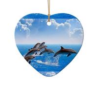 Pendentif en céramique pour sapin de Noël, en forme de cœur, motif dauphin 3D, décoration de Noël à suspendre, décoration de Noël, décoration d'intérieur, cadeaux de fête