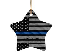 Pendentif en céramique pour sapin de Noël, en forme d'étoile, drapeau américain fin bleu à suspendre, décoration de Noël, décoration d'intérieur, cadeaux de fête