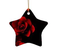 Pendentif en céramique pour sapin de Noël en forme d'étoile - Rose rouge - Décoration de Noël à suspendre - Décoration de Noël d'intérieur - Cadeaux de fête