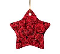 Pendentif en céramique pour sapin de Noël en forme d'étoile - Rose rouge - Décoration de Noël à suspendre - Décoration de Noël d'intérieur - Cadeaux de fête