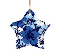 Pendentif en céramique pour sapin de Noël, hibiscus bleu en forme d'étoile, décoration de Noël à suspendre, décoration de Noël, décoration d'intérieur, cadeaux de fête
