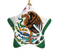 Pendentif en céramique pour sapin de Noël - Motif drapeau du Mexique - WHJDPP - Avec cordon en fil doré - Facile à suspendre