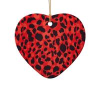 Pendentif en céramique pour sapin de Noël, motif léopard rouge en forme de cœur, décorations de Noël à suspendre, décoration de Noël, cadeaux de fête d'intérieur