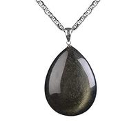 Pendentif en cristal naturel Collier pendentif en obsidienne en or, bijoux en obsidienne en or for femmes hommes énergie cristal goutte d'eau perles pierres précieuses argent Sterling chaînes AAAAA Bi