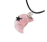 Pendentif en cristal naturel fait à la main avec lune et étoile - Collier en pierre brute violet-rose pour filles - DIY Bijoux Artisanat, 3cm, Pierre