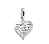 Pendentif en forme d'aile d'ange en argent sterling 925 avec inscription « Your Wings Were Ready But My Heart Was Not » compatible avec les bracelets à breloques Pandora