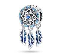 Pendentif en forme d'attrape-rêves en forme de plume en émail et argent sterling 925 compatible avec bracelet à breloques Pandora Bleu