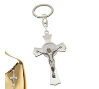 Pendentif en forme de - 6,4 x 3,8 cm - Porte-clés Jésus crucifix - Accessoire de mode - Porte-clés Saint Benoît religieux - Pendentif catholique - Pour sac à dos