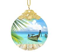 Pendentif en forme de bateau en bord de mer avec feuilles de noix de coco et clip en métal pour arbre et décoration de la maison