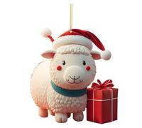 Pendentif en forme de chèvre de Noël 2D avec motif festif en acrylique pour décoration d'arbre de Noël et échange d'éléphant blanc