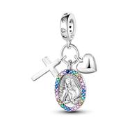 Pendentif en forme de croix Vierge Marie avec inscription « I Love You » et « Faith Jésus » en argent sterling 925 compatible avec les bracelets à breloques Pandora