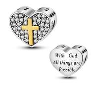 Pendentif en forme de cœur avec croix « With God All Things Are Possible » en argent sterling 925 compatible avec les bracelets à breloques Pandora