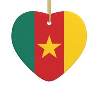 Pendentif en forme de cœur avec drapeau du Cameroun en céramique, la pièce de poterie est disponible avec du fil de soie