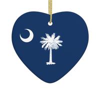 Pendentif en forme de cœur avec fil de soie - Motif drapeau de la Caroline du Sud - En céramique - Décoration de la maison