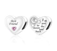 Pendentif en forme de cœur avec inscription « Best Friend I Love You To The Moon And Back » en argent sterling 925 compatible avec les bracelets à breloques Pandora Moments