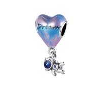 Pendentif en forme de cœur avec inscription « Dream I Love You » - Ballon astronaute - Argent sterling 925 - Compatible avec les bracelets à breloques Pandora