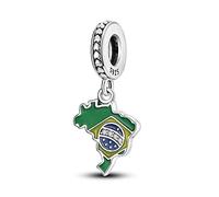 Pendentif en forme de cœur avec inscription « I Love Brazil Country Brésil » - En argent sterling 925 - Compatible avec les bracelets à breloques Pandora