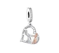 Pendentif en forme de cœur avec inscription « I Love You Sister » en argent sterling 925 compatible avec les bracelets à breloques Pandora