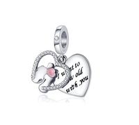 Pendentif en forme de cœur avec inscription « I Want To Grow Old With You Couple I Love » en argent sterling 925 compatible avec les bracelets à breloques Pandora