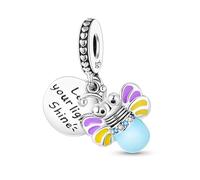 Pendentif en forme de cœur avec inscription « Let Your Light Shine In The Dark Firefly I Love You » en argent sterling 925 compatible avec les bracelets à breloques Pandora