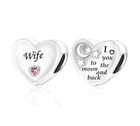 Pendentif en forme de cœur avec inscription « Wife I Love You To The Moon And Back » en argent sterling 925 compatible avec les bracelets à breloques Pandora Moments