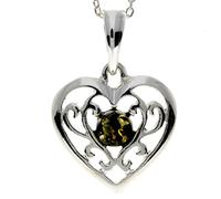 Pendentif en forme de cœur celtique en argent sterling et ambre de la Baltique véritable sans chaîne - GL2006, Tous, Ambre
