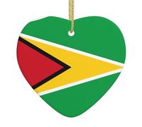 Pendentif en forme de cœur d'arbre de Noël avec drapeau de la Guyane, pendentif en céramique de Noël, décoration de Noël, fête de vacances