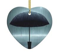 Pendentif en forme de cœur d'arbre de Noël avec parapluie noir sous la pluie, pendentif de Noël en céramique, pendentif de décoration de Noël, fête de vacances