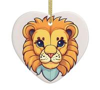 Pendentif en forme de cœur de Noël en céramique avec petit lion. La pièce de poterie est disponible avec du fil de soie