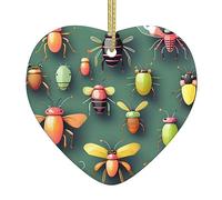 Pendentif en forme de cœur de Noël en céramique Insect Atlas, la pièce de poterie est disponible avec du fil de soie