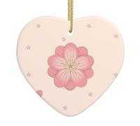 Pendentif en forme de cœur de Noël en céramique Motif petites fleurs de cerisier rose