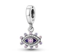 Pendentif en forme de cœur en argent sterling 925 avec inscription « I Love You » - Motif mauvais œil - Compatible avec les bracelets à breloques Pandora