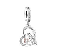 Pendentif en forme de cœur en argent sterling 925 avec inscription « I Love You Mum Daughter » - Compatible avec les bracelets à breloques Pandora
