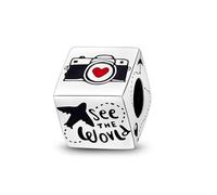 Pendentif en forme de cœur en argent sterling 925 avec inscription « I Love You » pour voyage, vacances, appareil photo, avion