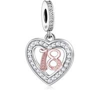 Pendentif en forme de cœur en argent sterling 925 compatible avec les bracelets à breloques Pandora Moments 13, 16, 18, 21, 30, 40, 50, 60, 70 ans, 4mm Hole, Métal Argent sterling, Pas de gemme